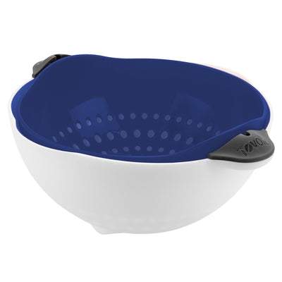 Bowl Con Escurridor Colador (Blanco, Azul) Pequeño De Plástico