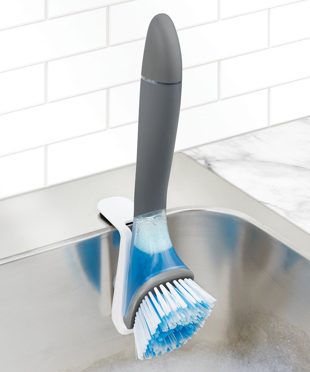 Cepillo Dispensador De Detergente Líquido (Gris) Con Soporte Magnético De Plástico