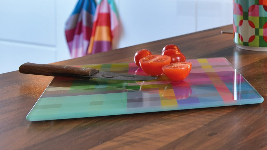 Tabla De Cocina (Diseño: Cuadros Colores) De Vidrio